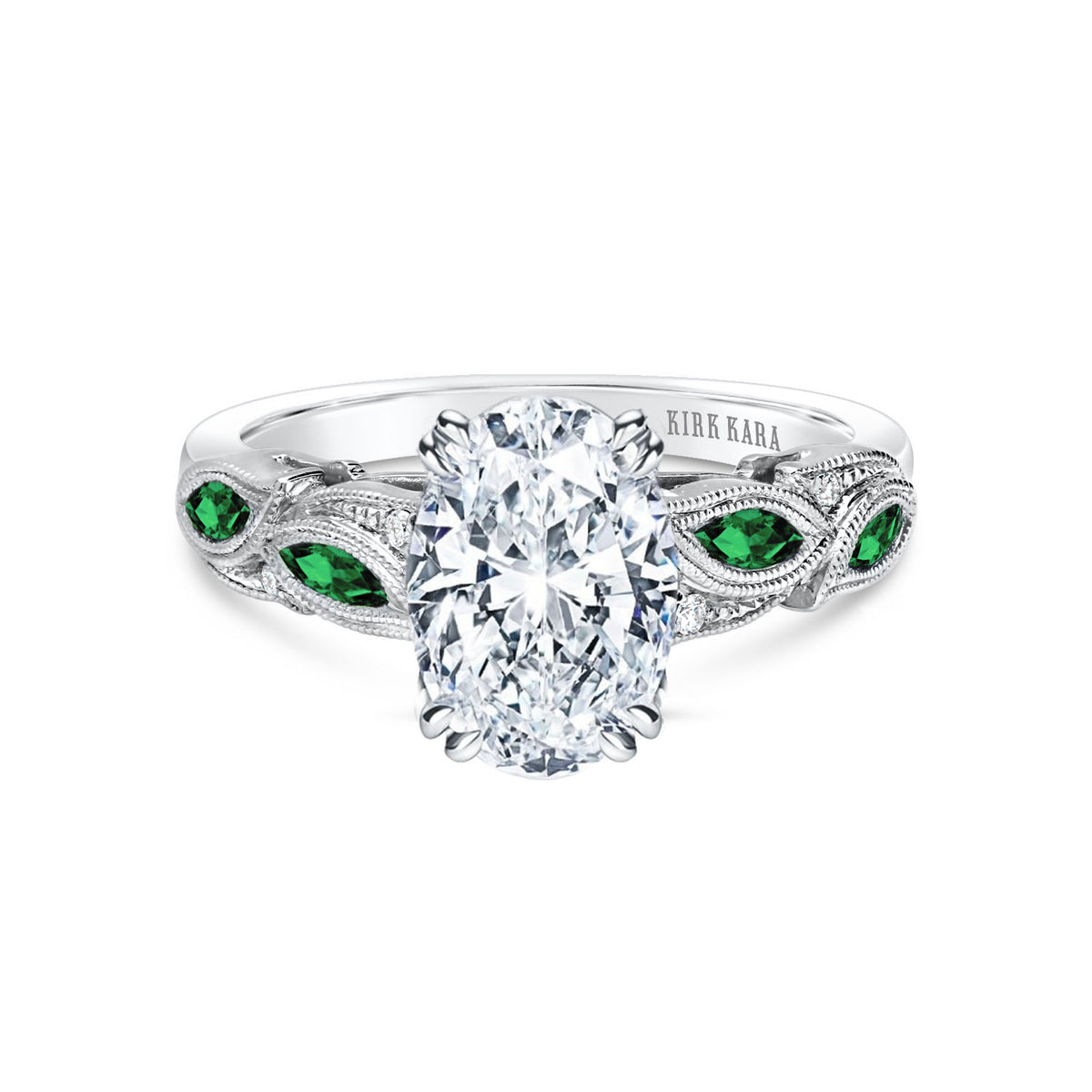 Botanical Floral Tsavorite Marquise Diamond Engagement Ring