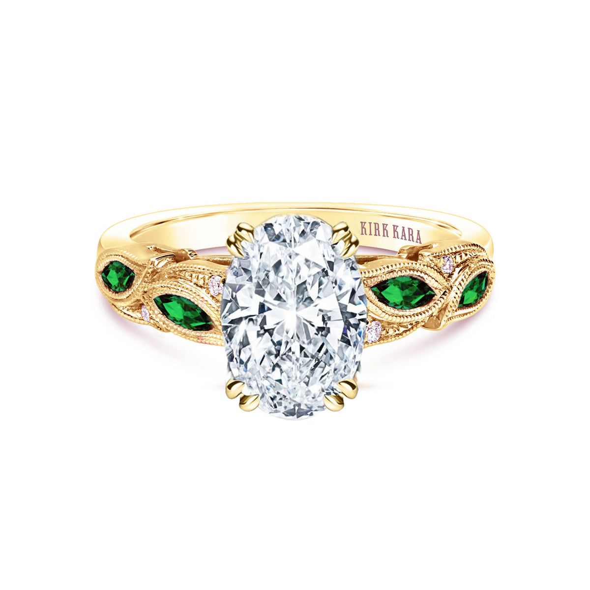 Botanical Floral Tsavorite Marquise Diamond Engagement Ring