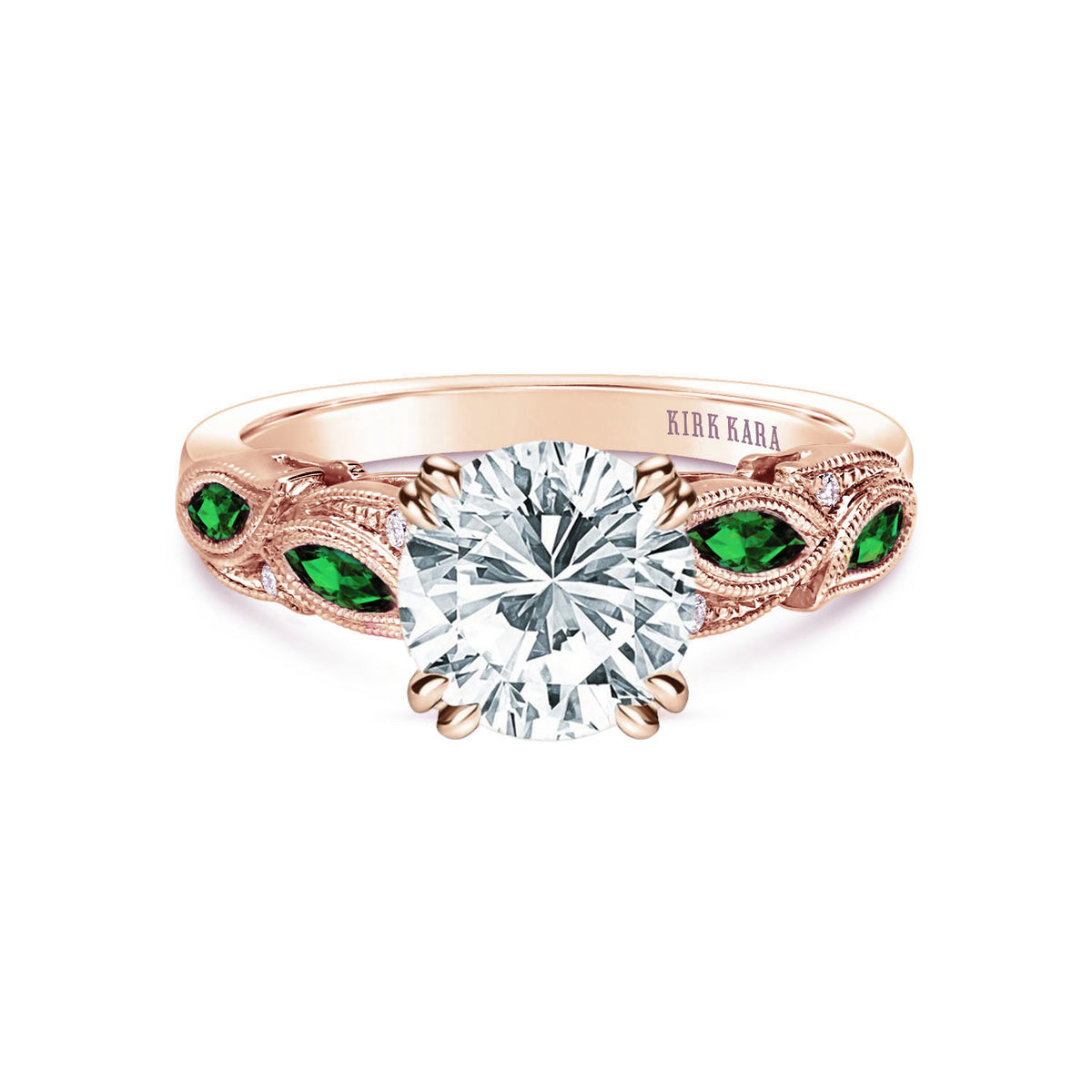 Botanical Floral Tsavorite Marquise Diamond Engagement Ring