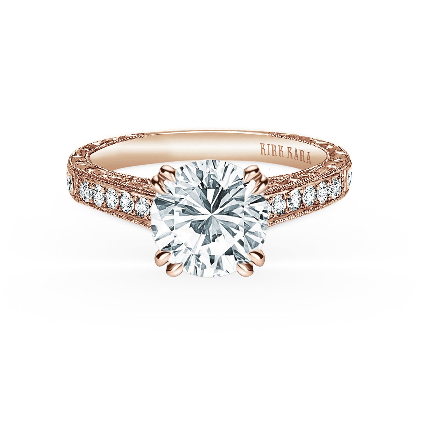 Classic Engraved Pavé Diamond Engagement Ring