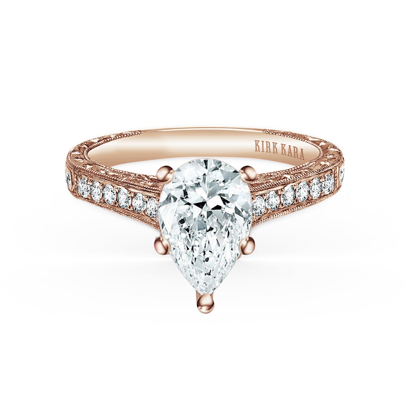 Classic Engraved Pavé Diamond Engagement Ring