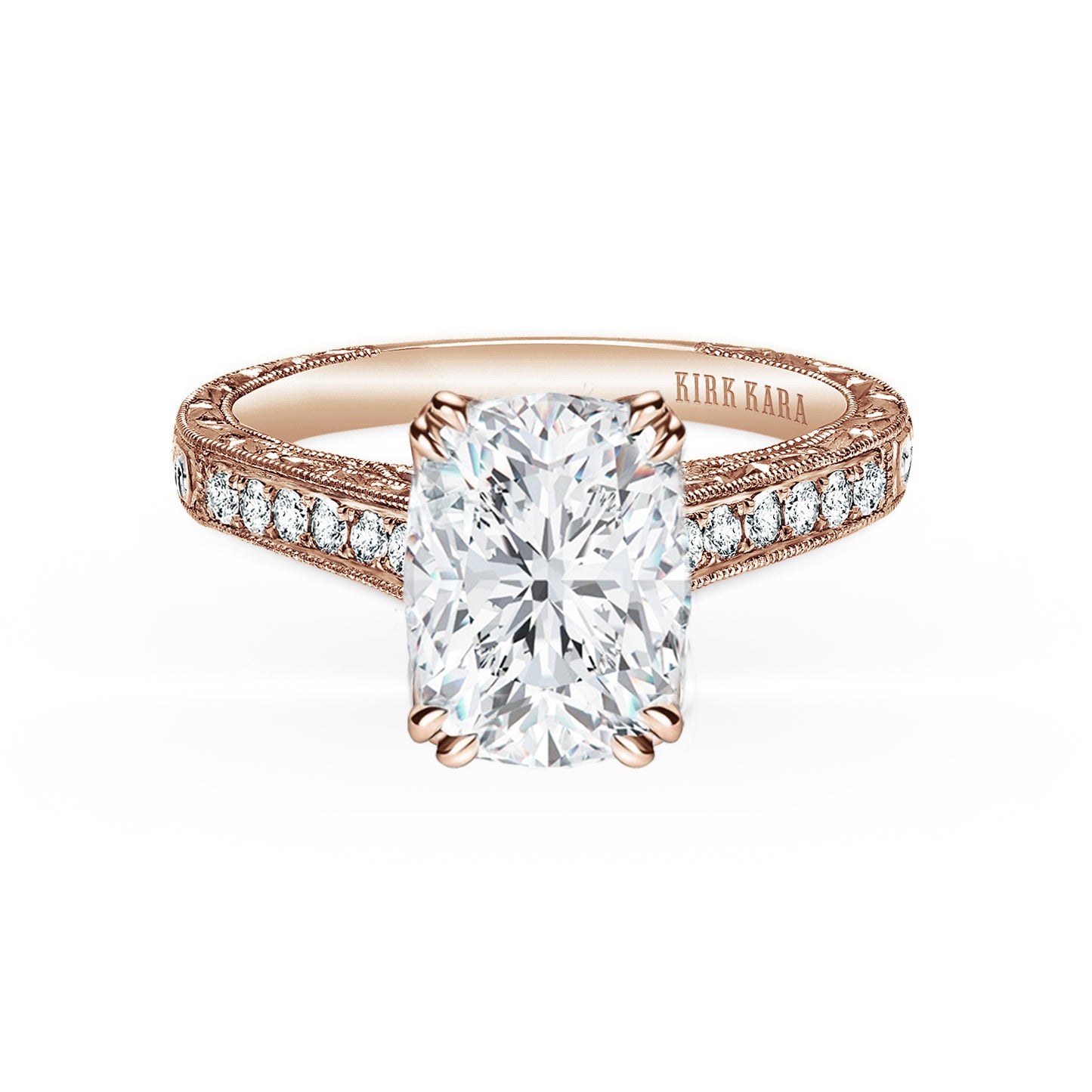 Classic Engraved Pavé Diamond Engagement Ring