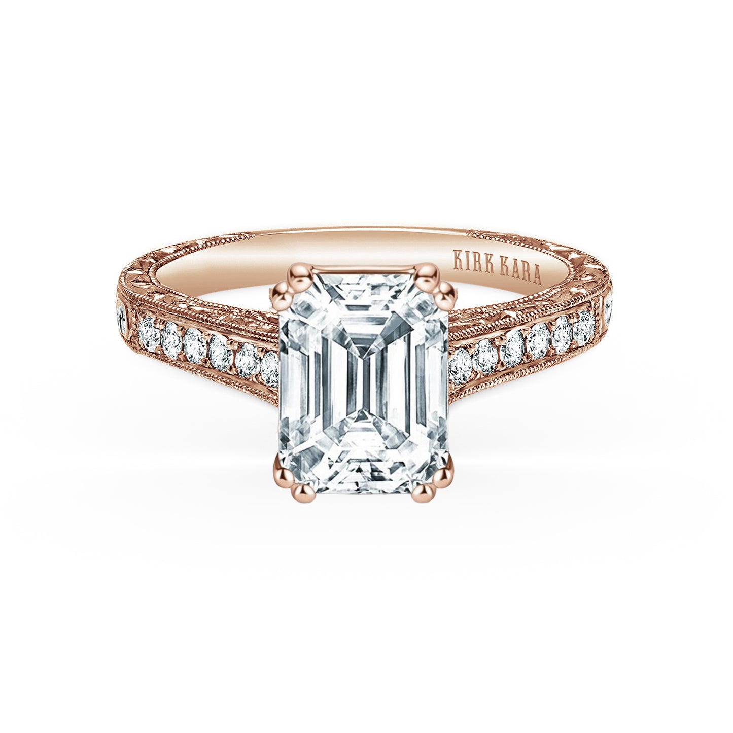 Classic Engraved Pavé Diamond Engagement Ring