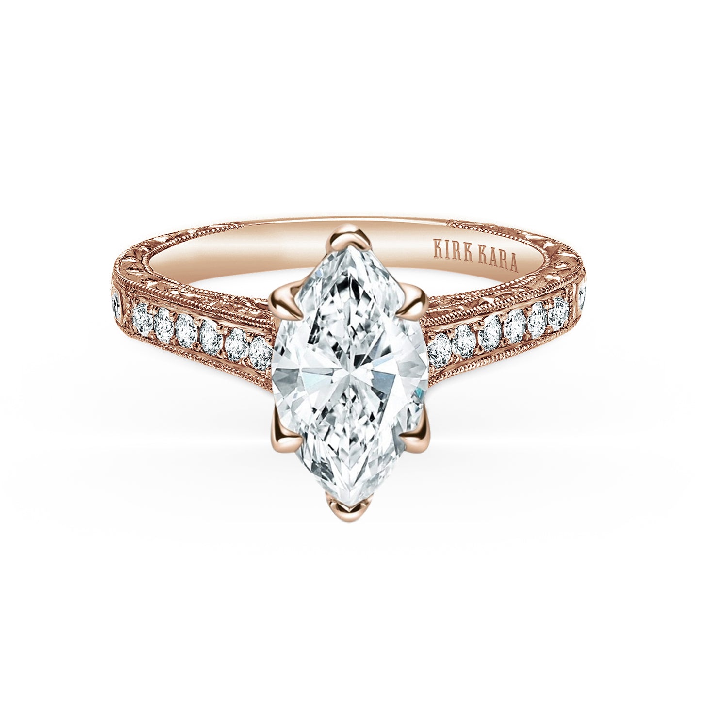 Classic Engraved Pavé Diamond Engagement Ring