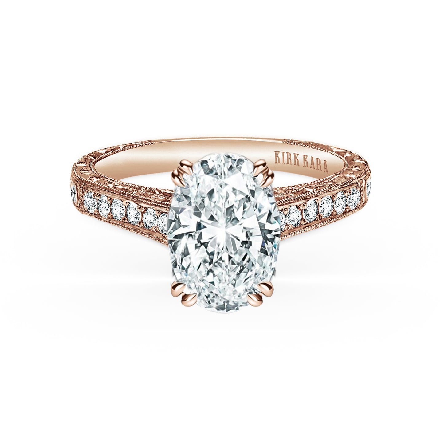 Classic Engraved Pavé Diamond Engagement Ring