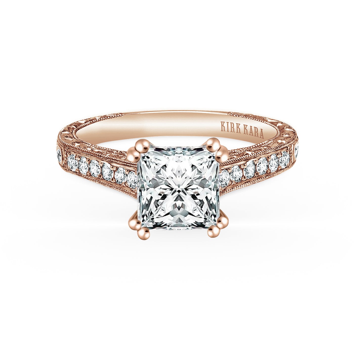 Classic Engraved Pavé Diamond Engagement Ring