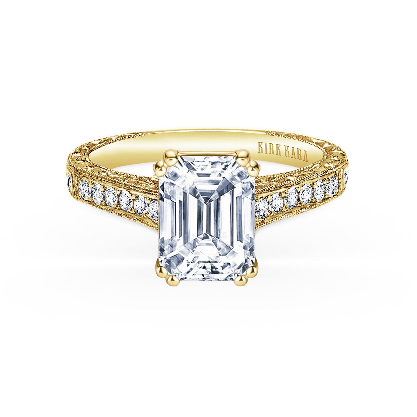 Classic Engraved Pavé Diamond Engagement Ring