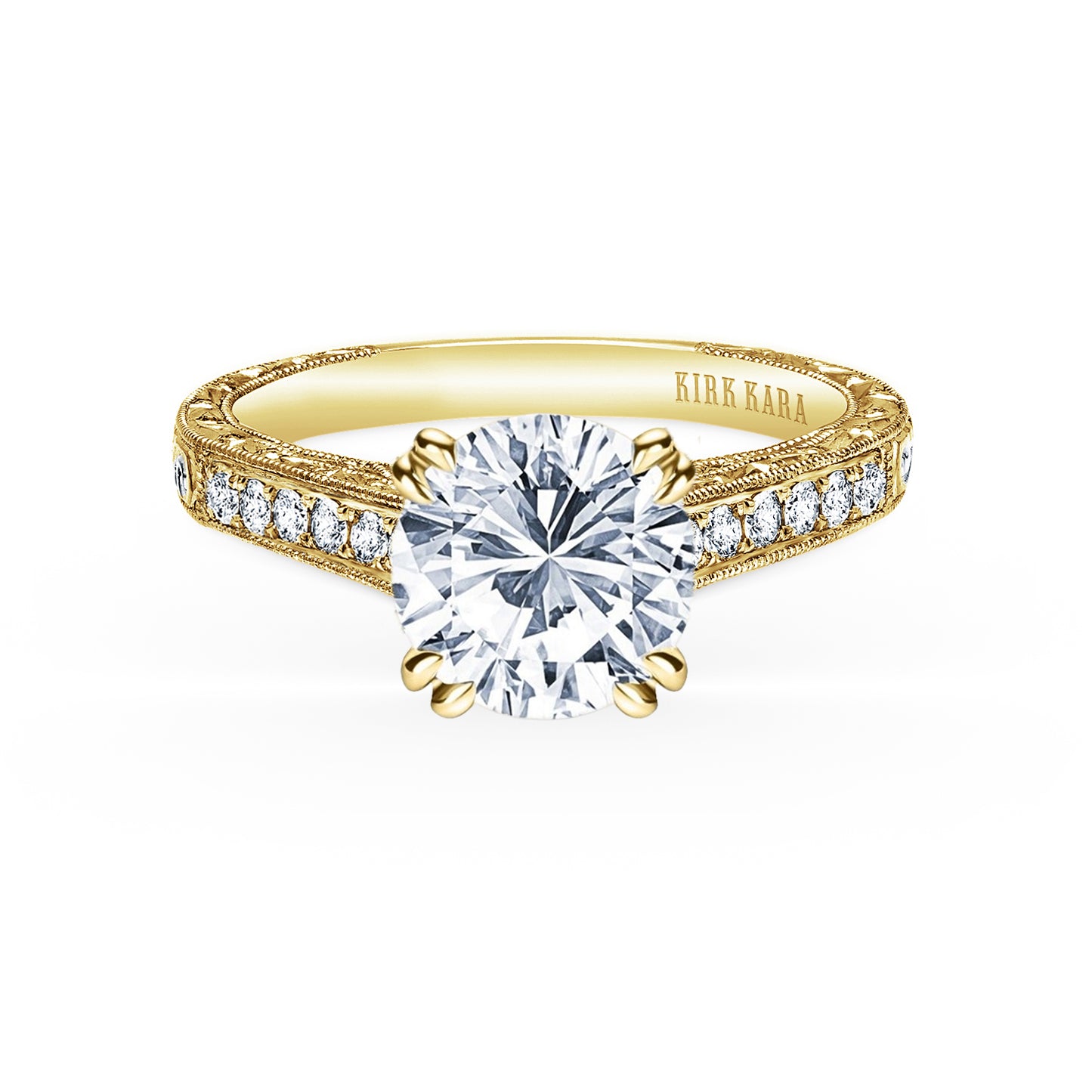 Classic Engraved Pavé Diamond Engagement Ring