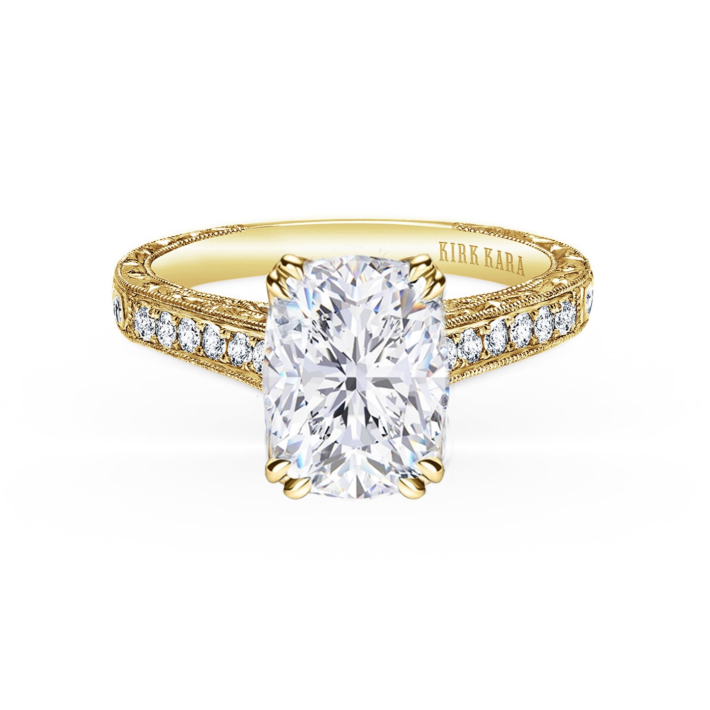 Classic Engraved Pavé Diamond Engagement Ring