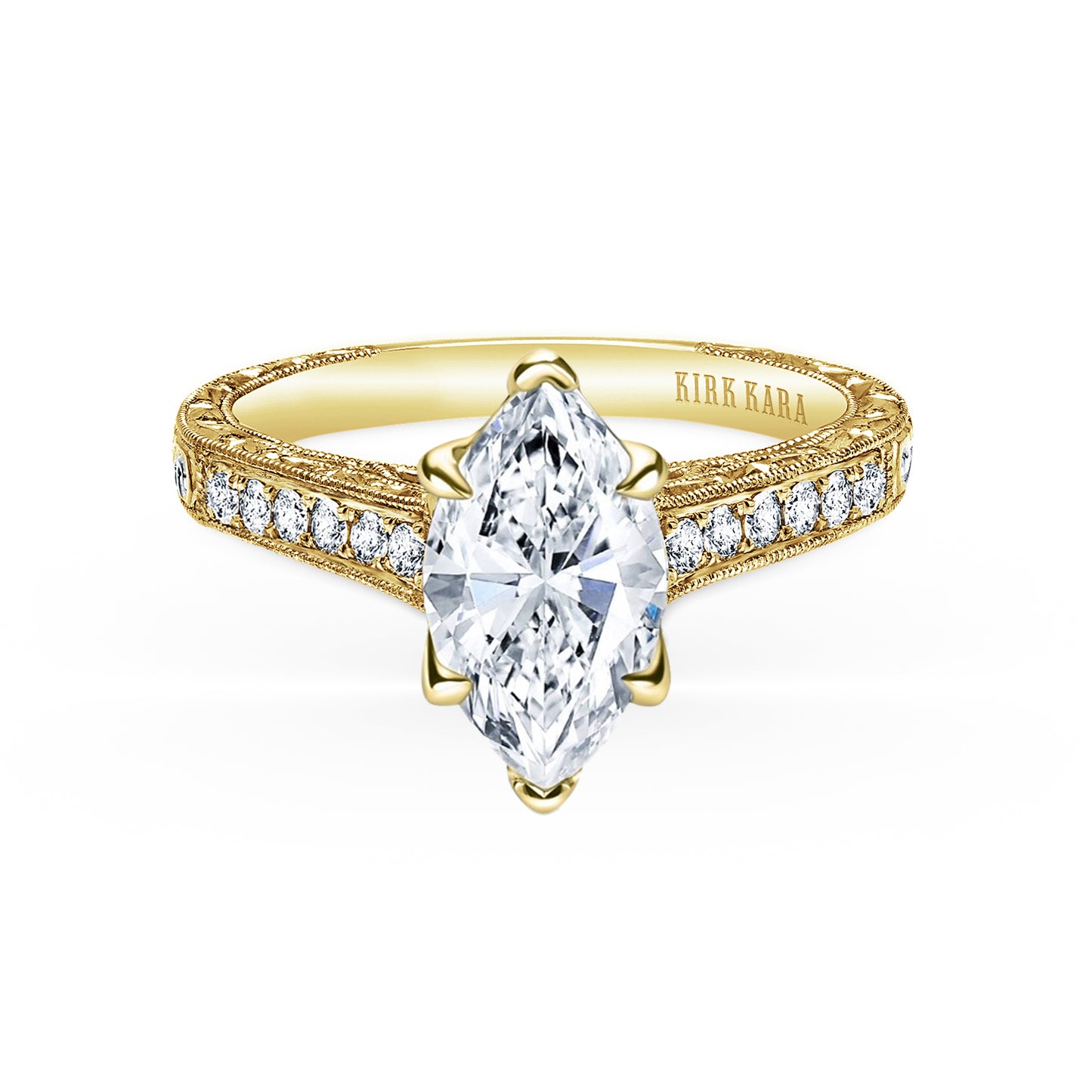 Classic Engraved Pavé Diamond Engagement Ring