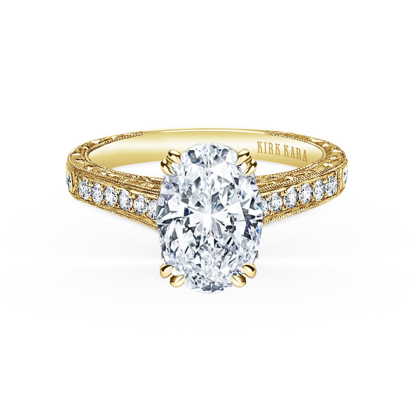 Classic Engraved Pavé Diamond Engagement Ring
