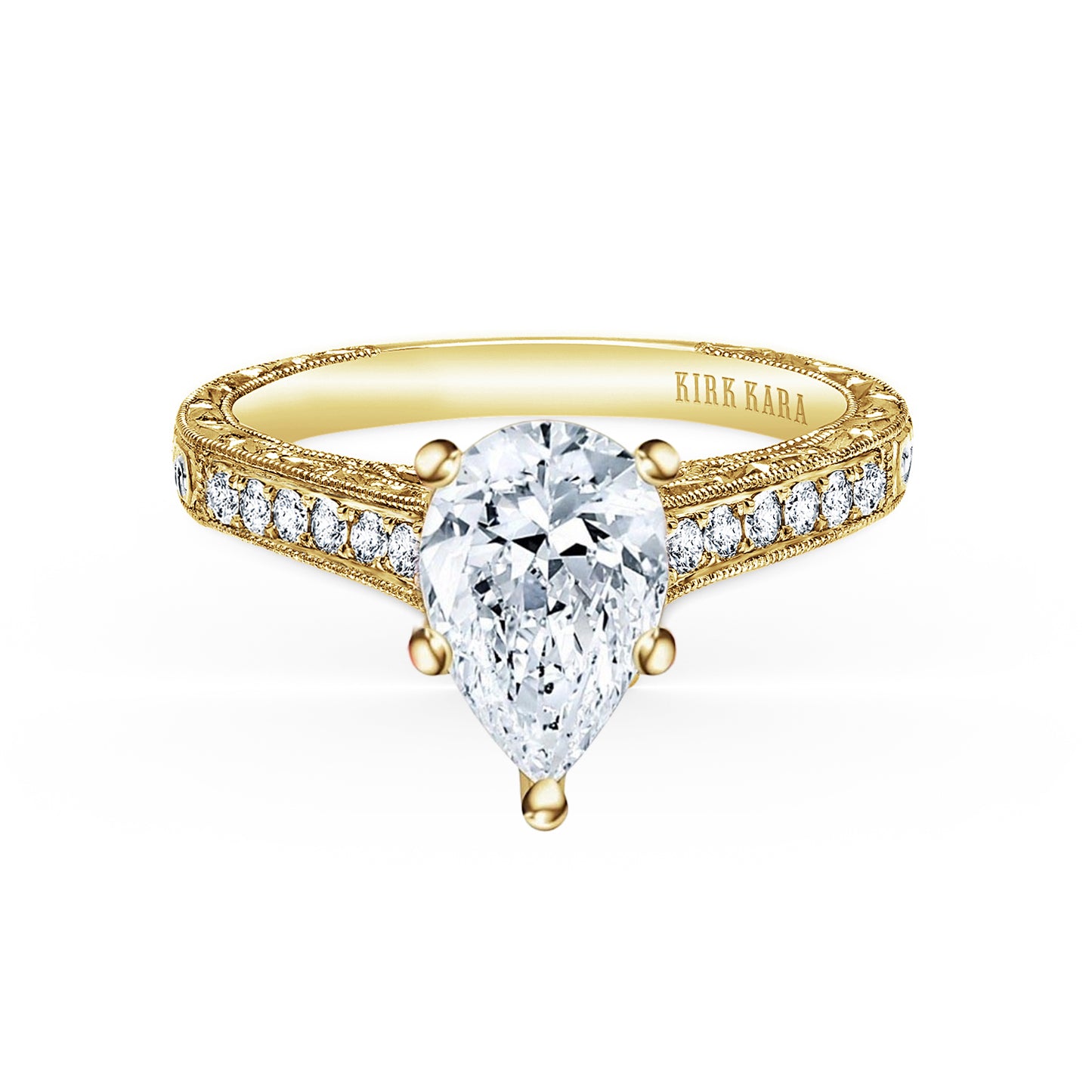 Classic Engraved Pavé Diamond Engagement Ring