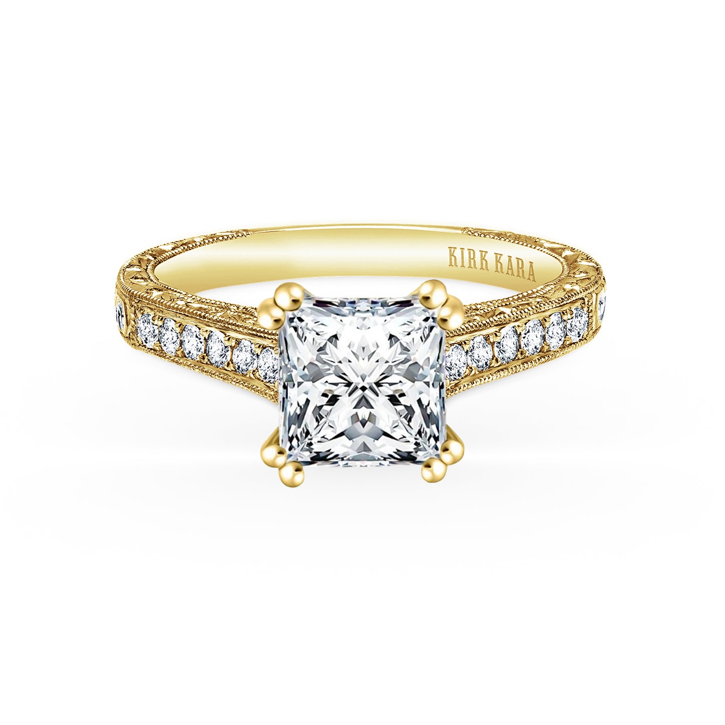 Classic Engraved Pavé Diamond Engagement Ring