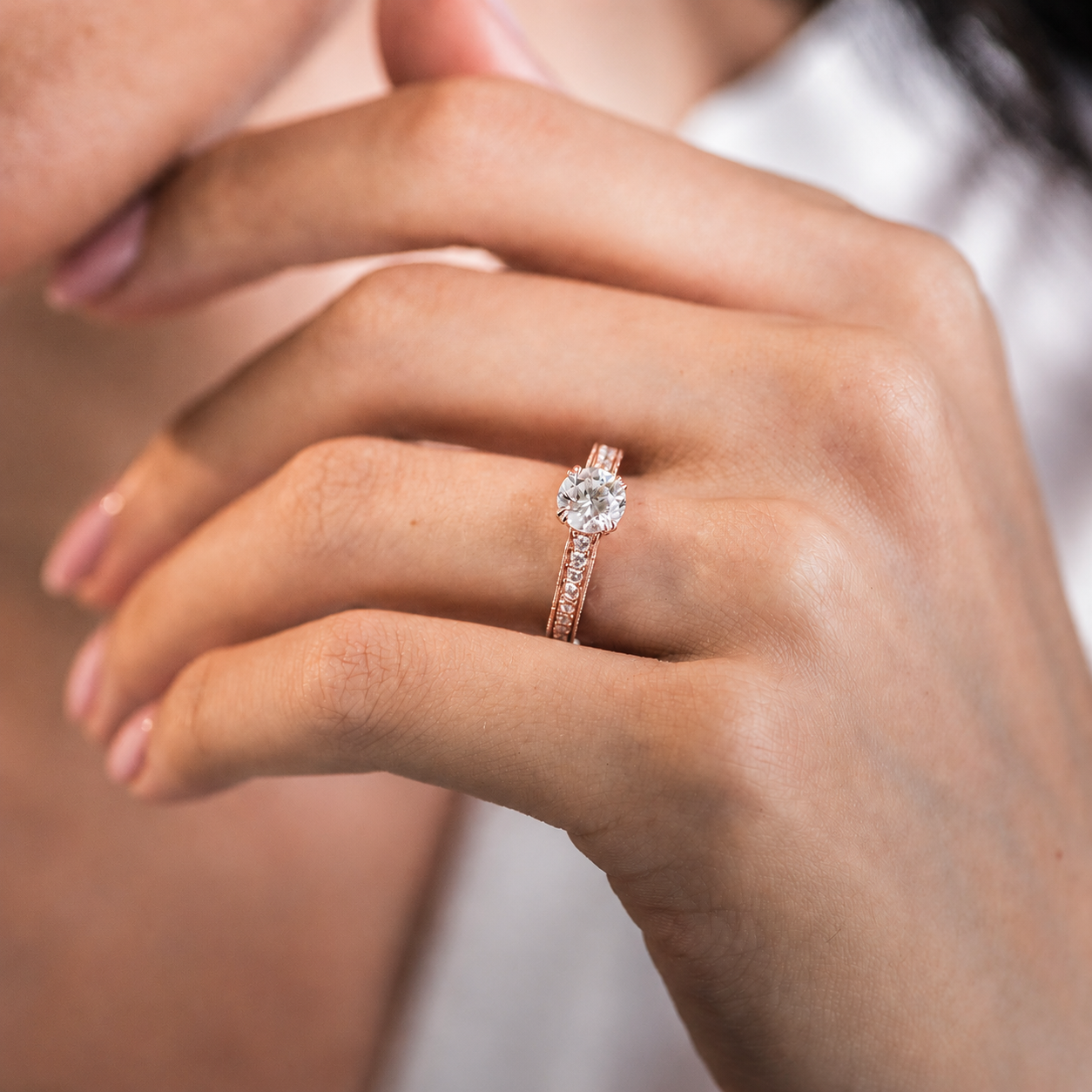 Classic Engraved Pavé Diamond Engagement Ring