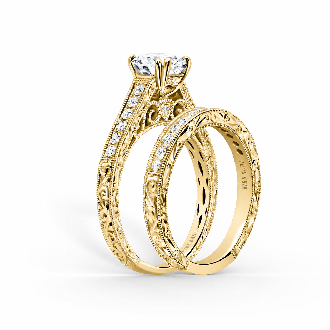 Classic Engraved Pavé Diamond Engagement Ring