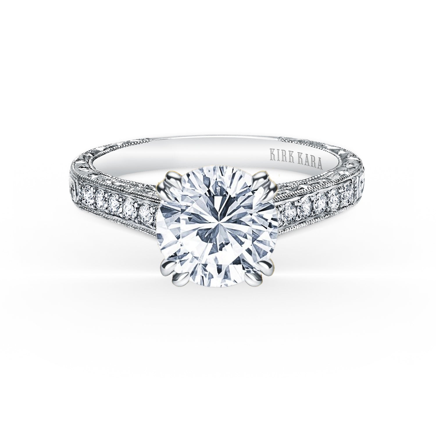 Classic Engraved Pavé Diamond Engagement Ring