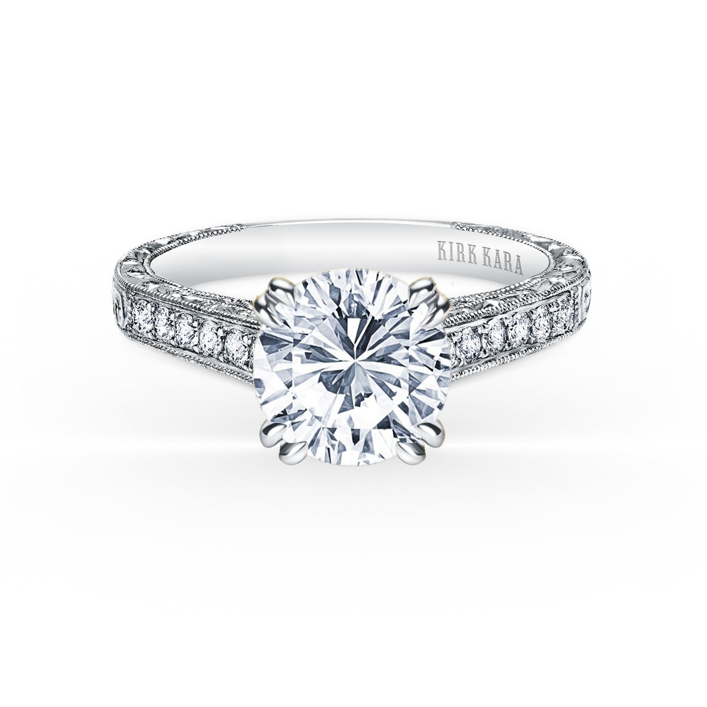 Classic Engraved Pavé Diamond Engagement Ring