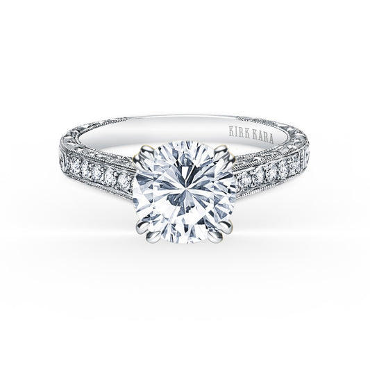 Classic Engraved Pavé Diamond Engagement Ring