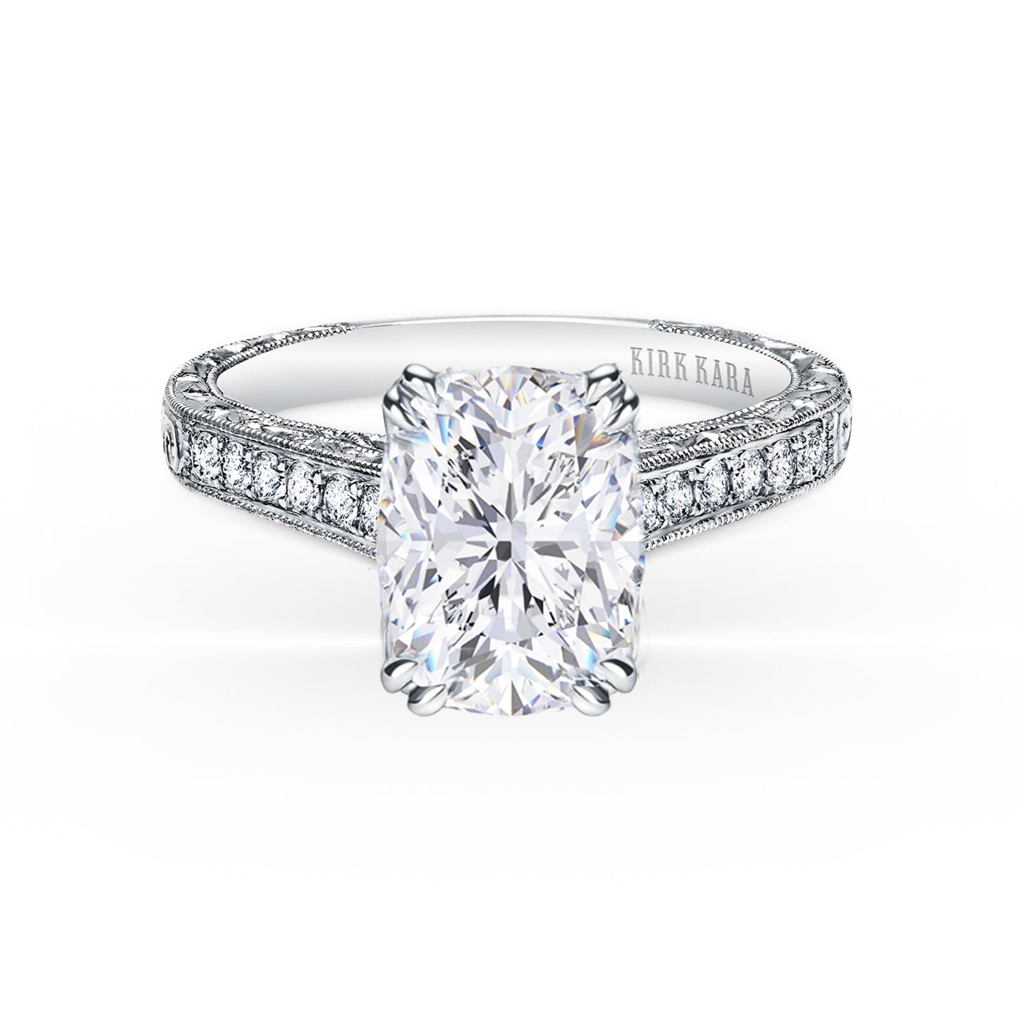 Classic Engraved Pavé Diamond Engagement Ring