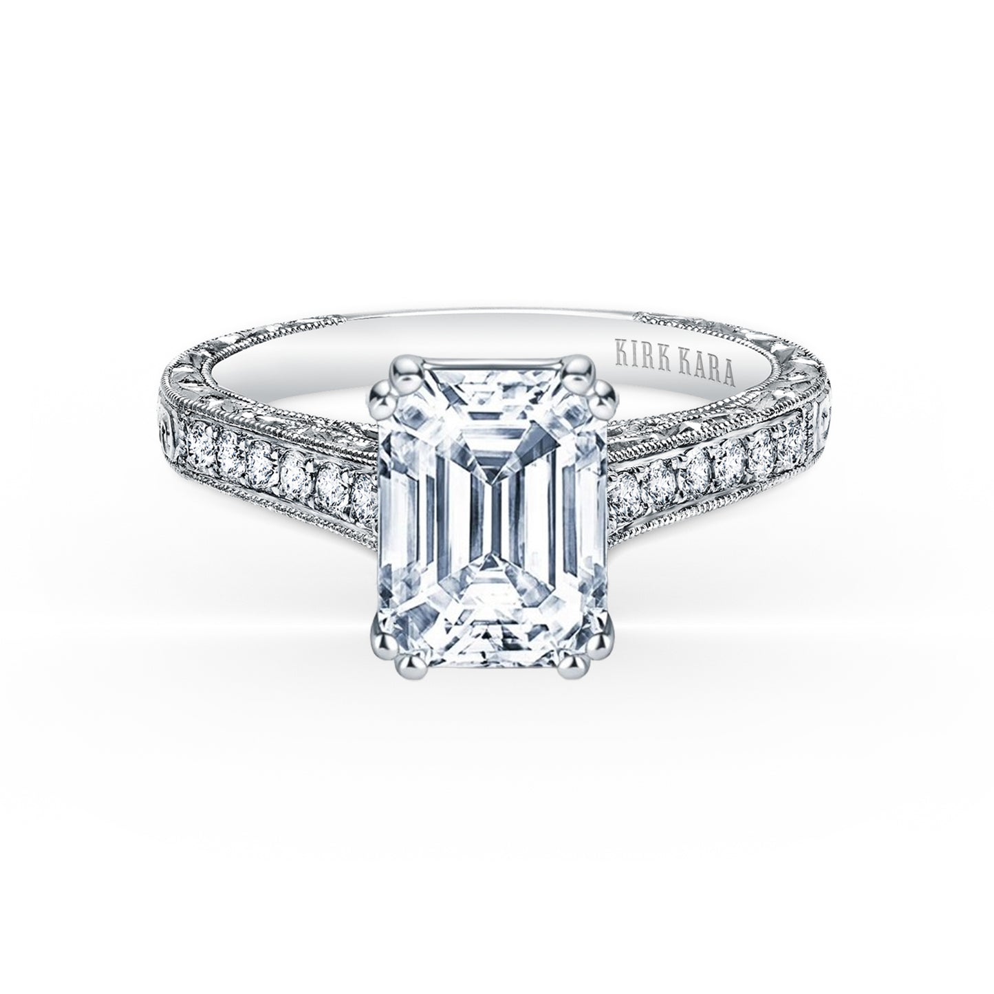 Classic Engraved Pavé Diamond Engagement Ring
