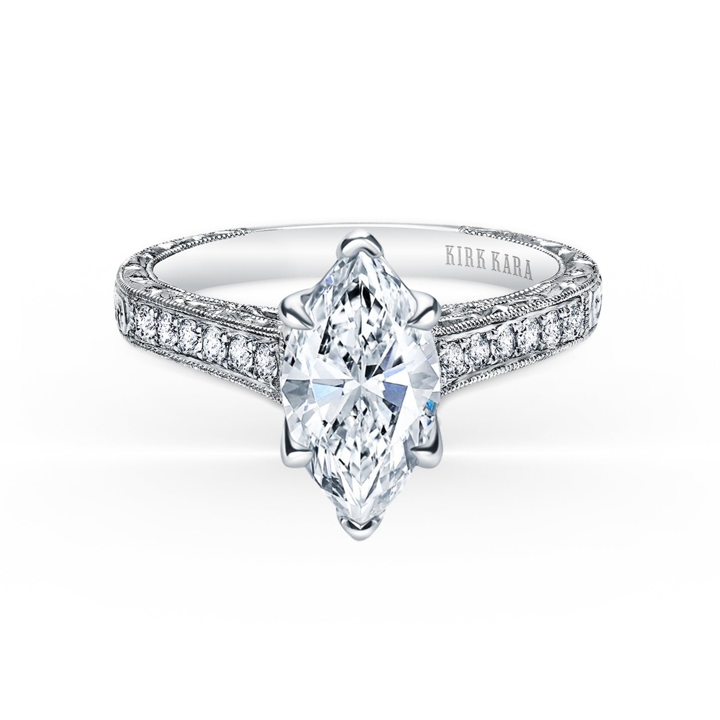 Classic Engraved Pavé Diamond Engagement Ring