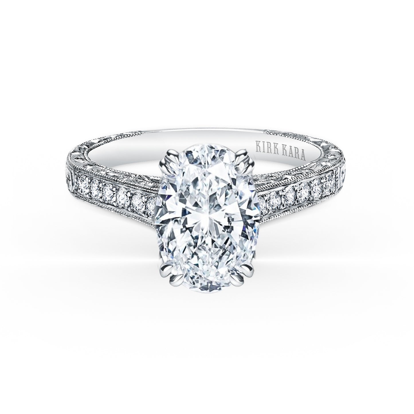 Classic Engraved Pavé Diamond Engagement Ring