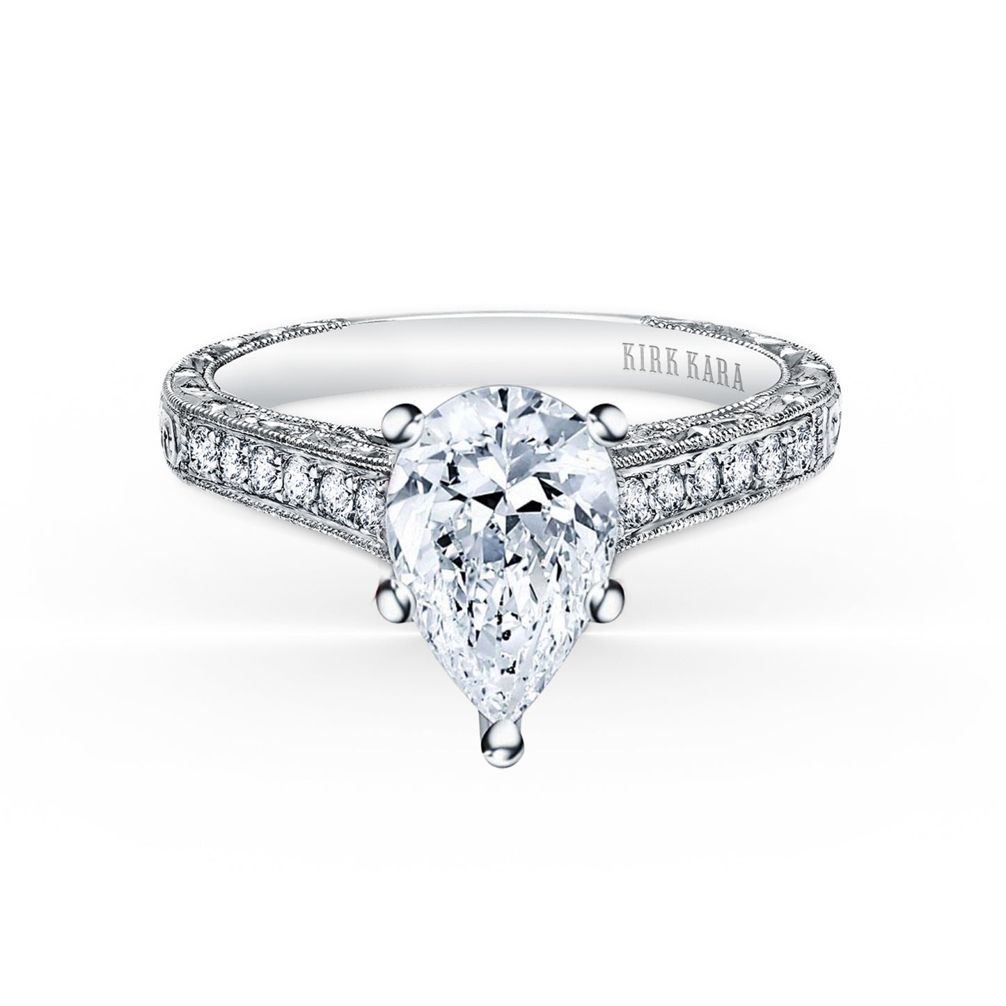 Classic Engraved Pavé Diamond Engagement Ring