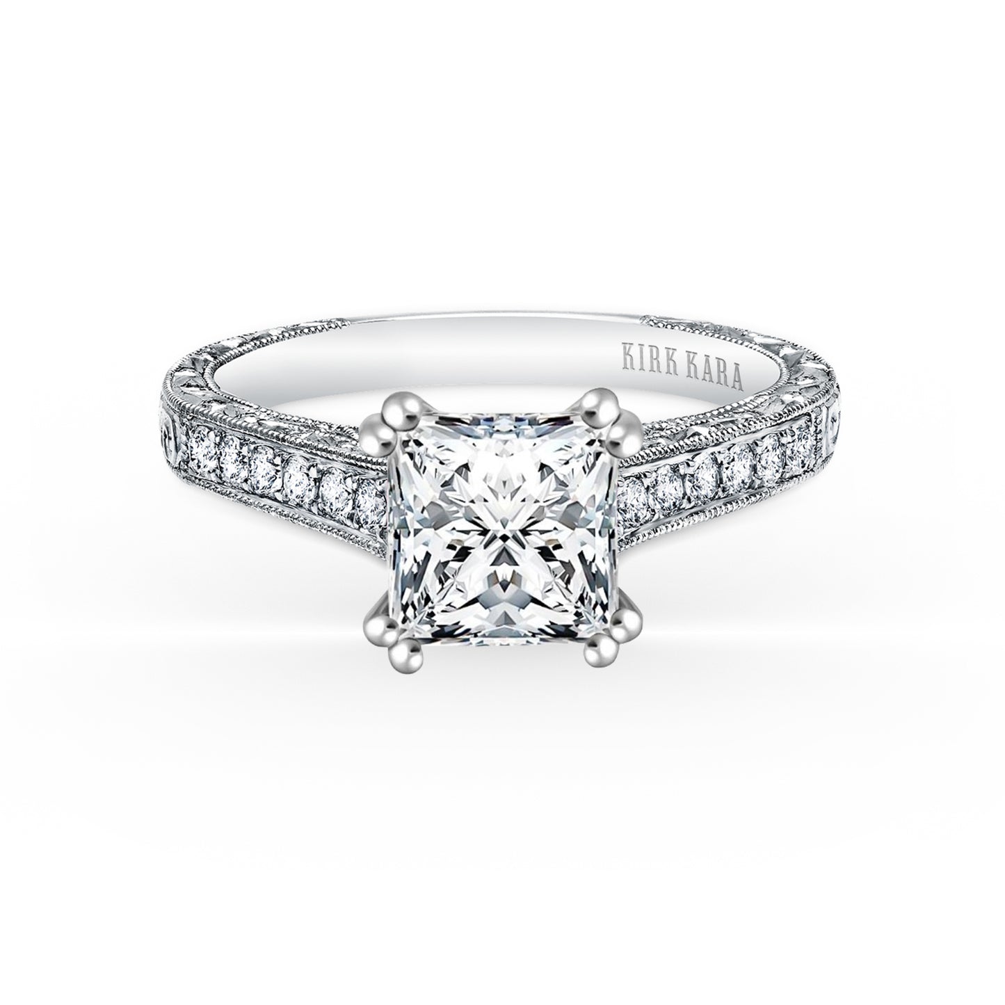 Classic Engraved Pavé Diamond Engagement Ring