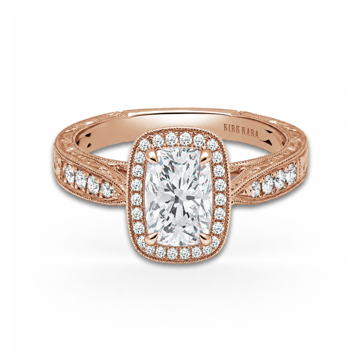 Classic Engraved Halo Diamond Engagement Ring