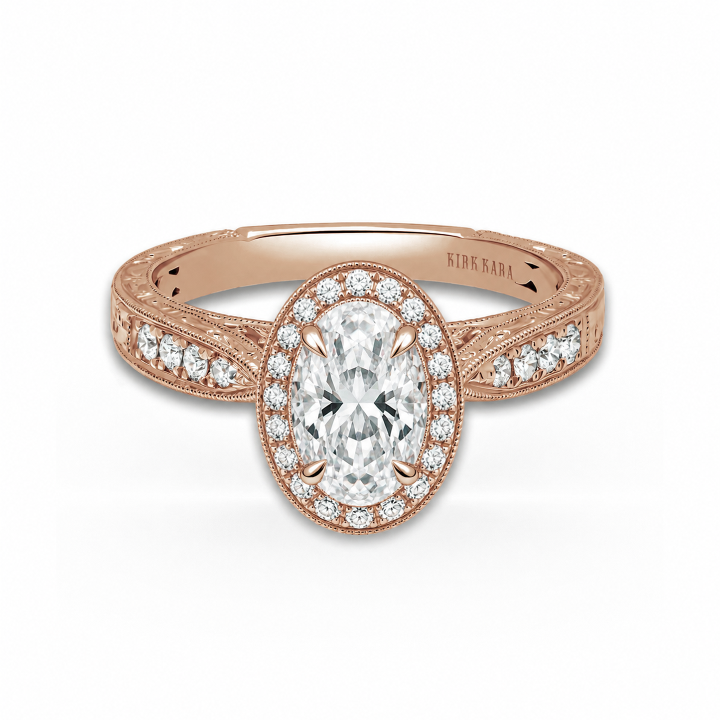 Classic Engraved Halo Diamond Engagement Ring