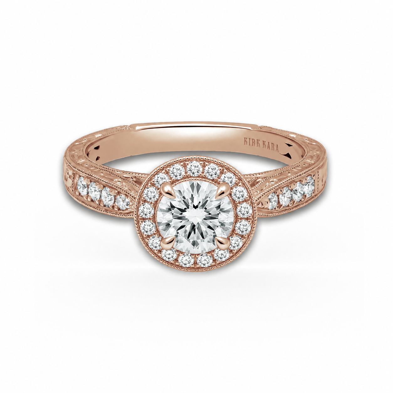 Classic Engraved Halo Diamond Engagement Ring