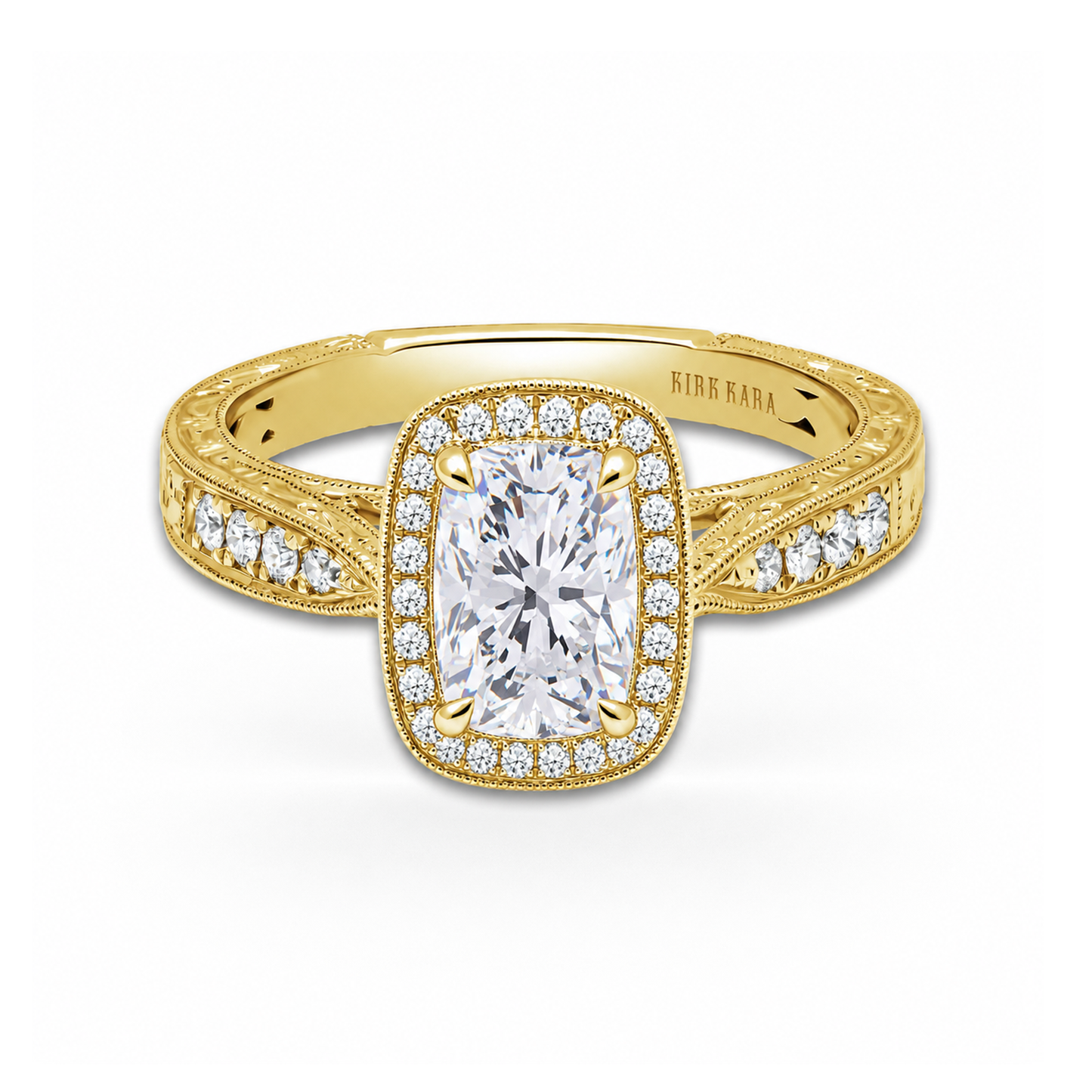 Classic Engraved Halo Diamond Engagement Ring