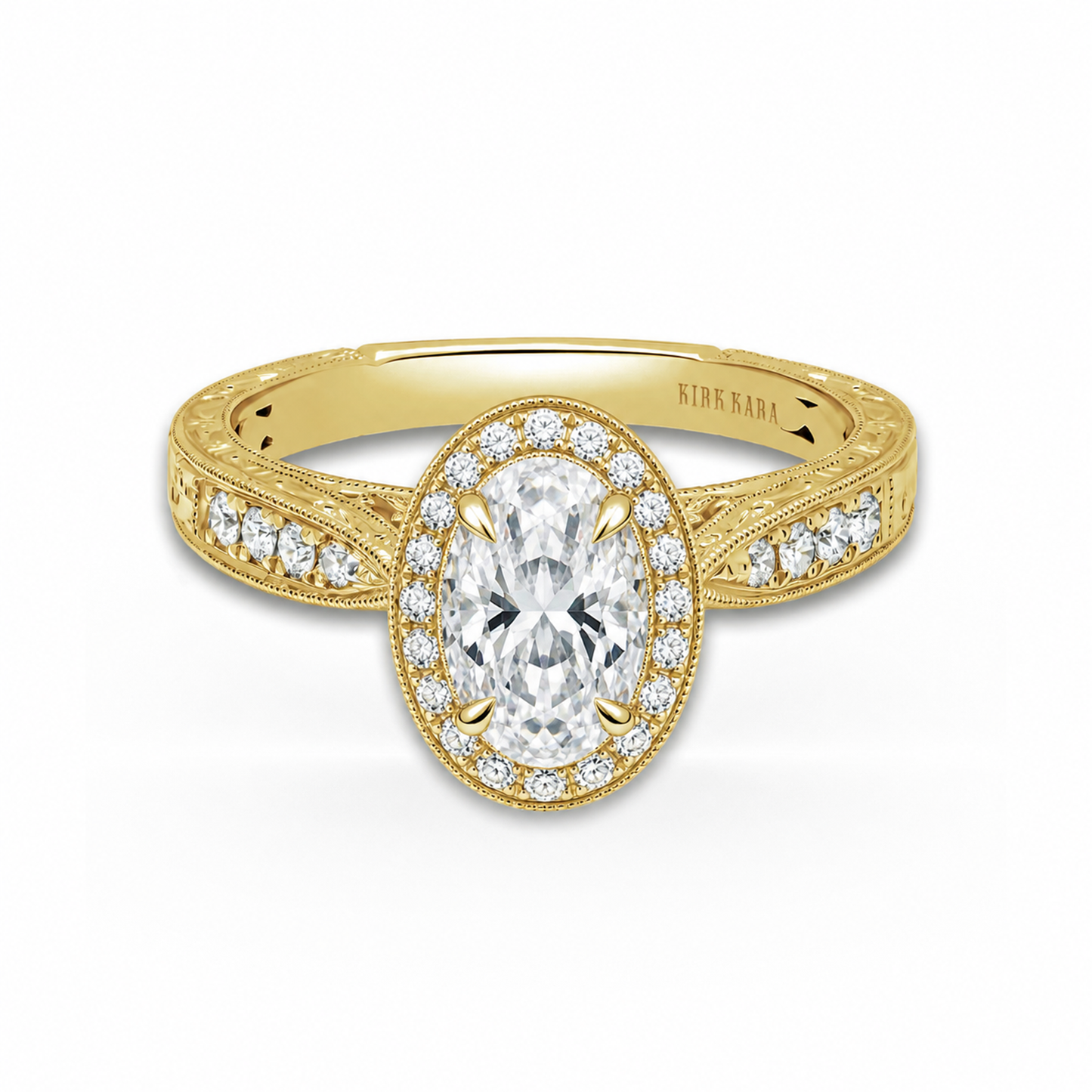 Classic Engraved Halo Diamond Engagement Ring