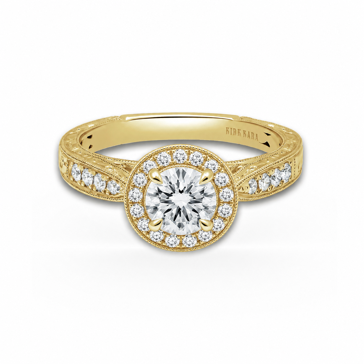 Classic Engraved Halo Diamond Engagement Ring