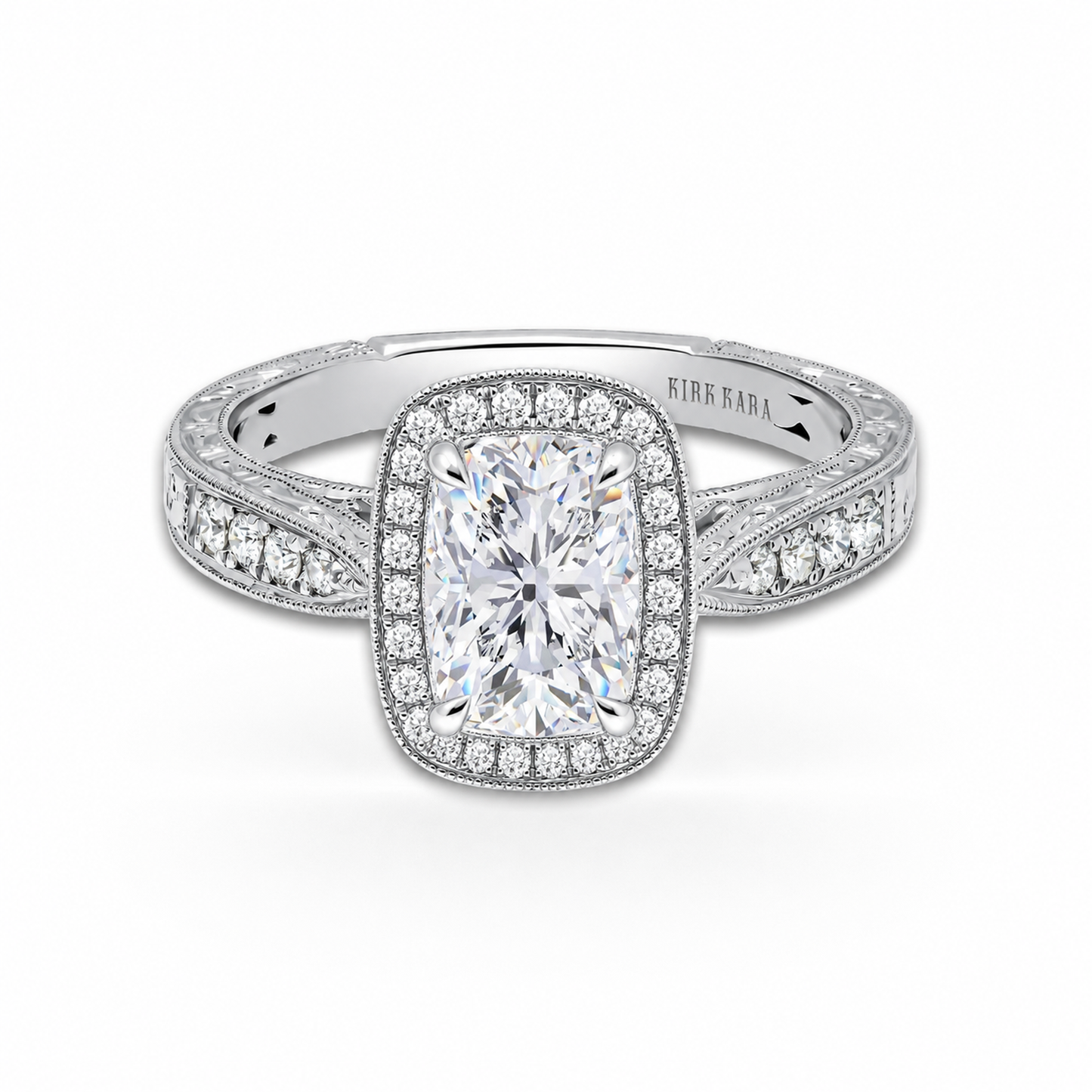 Classic Engraved Halo Diamond Engagement Ring