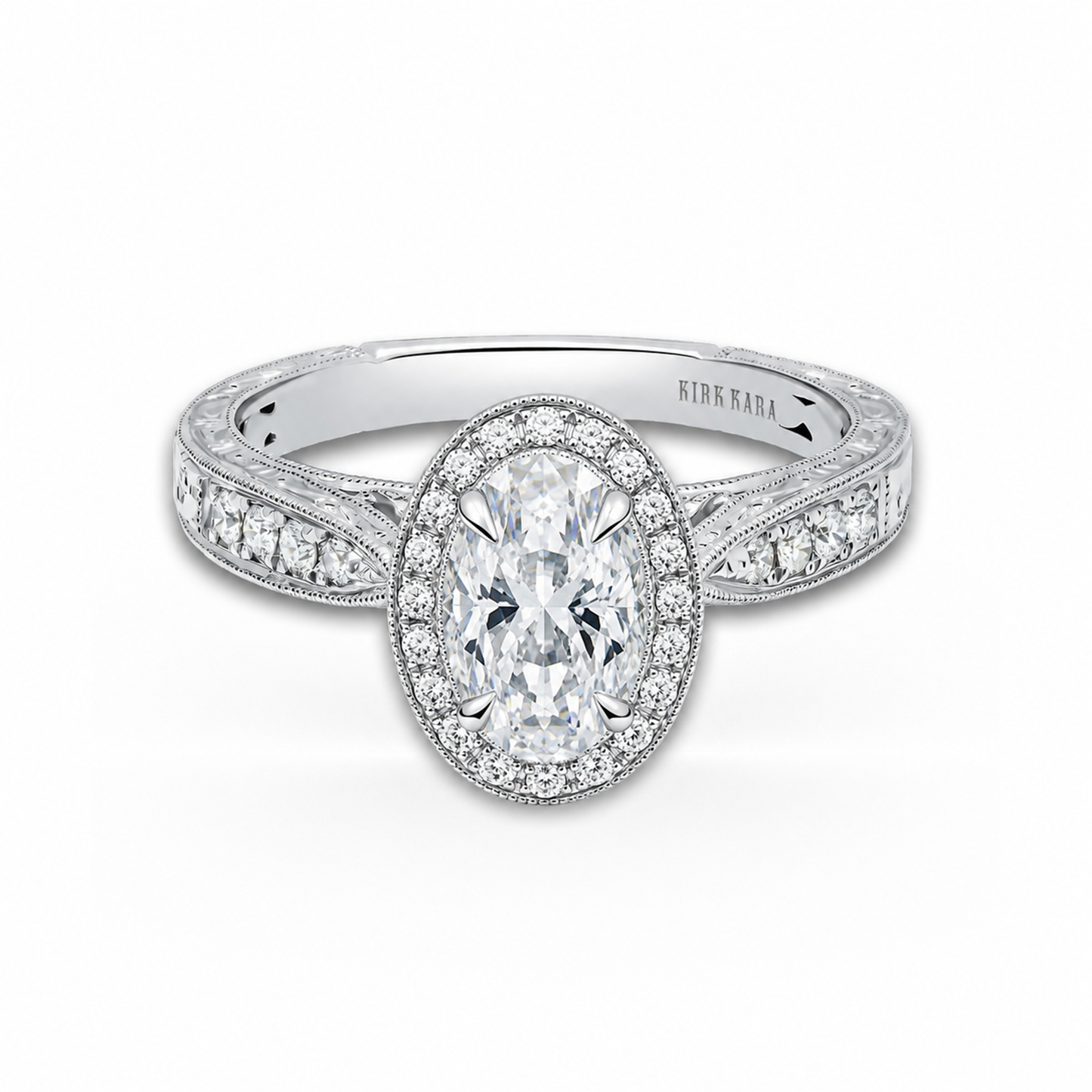 Classic Engraved Halo Diamond Engagement Ring