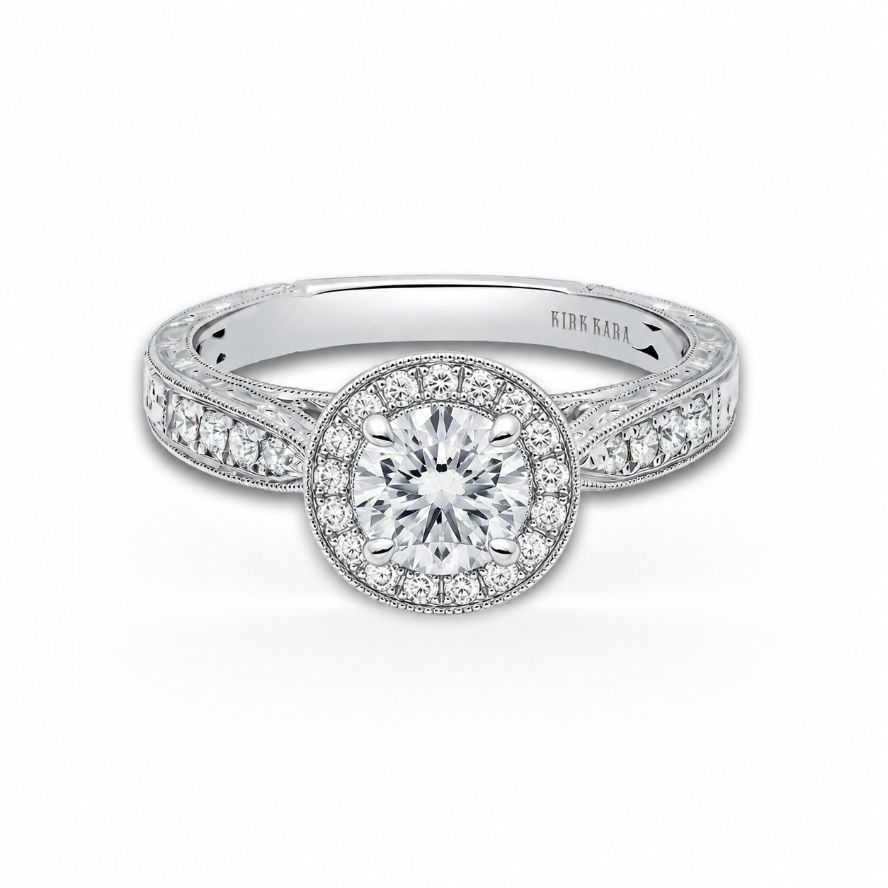 Classic Engraved Halo Diamond Engagement Ring