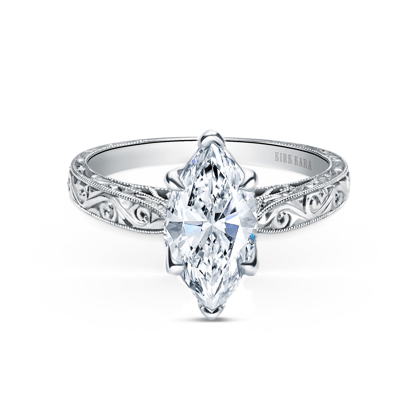 Hand Engraved Vintage Inspired Solitaire Engagement Ring