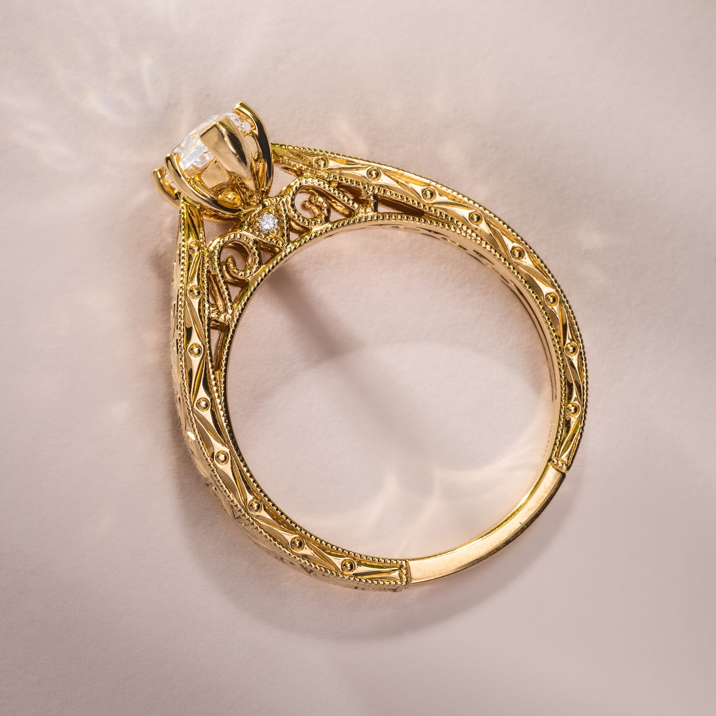 Hand Engraved Vintage Inspired Solitaire Engagement Ring