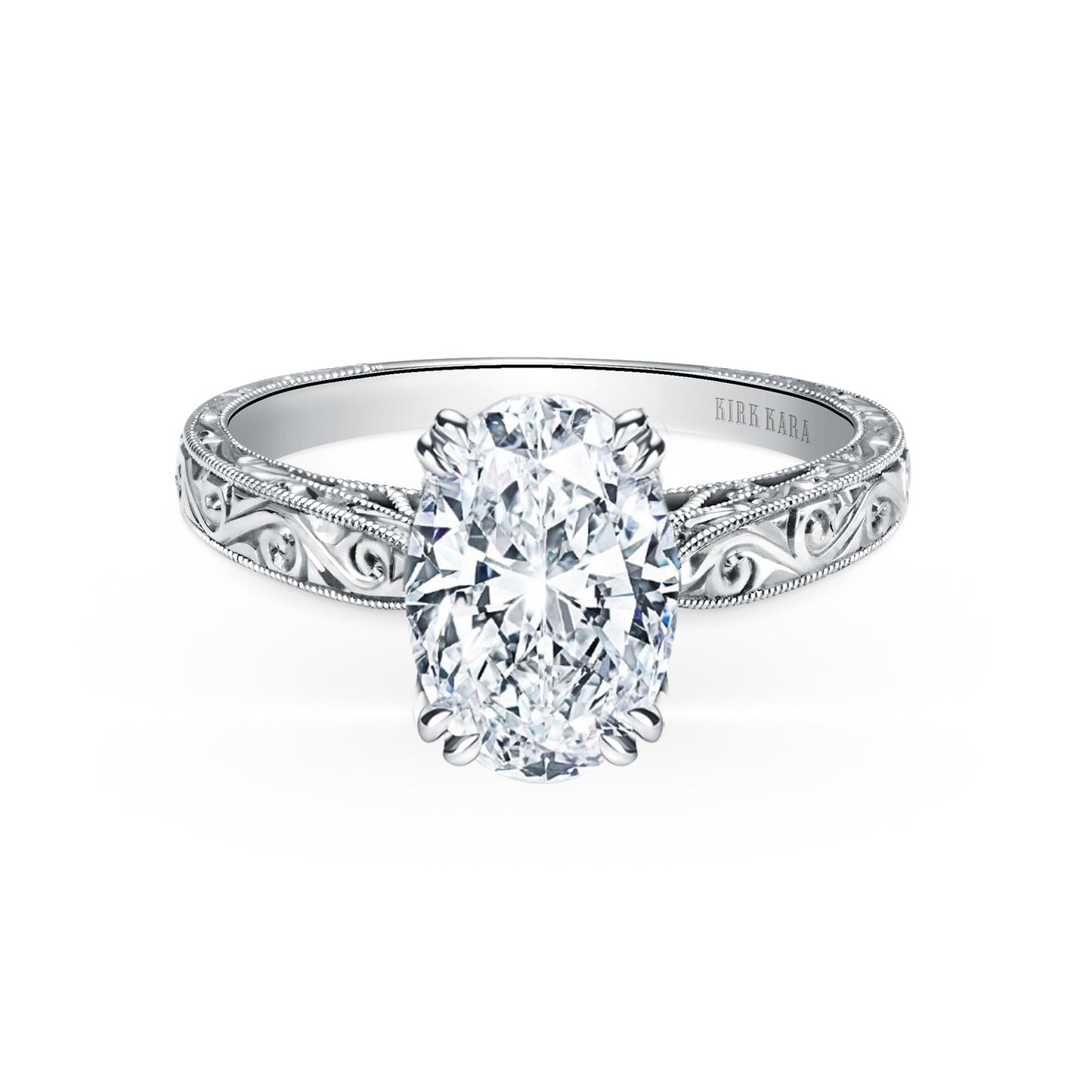 Hand Engraved Vintage Inspired Solitaire Engagement Ring