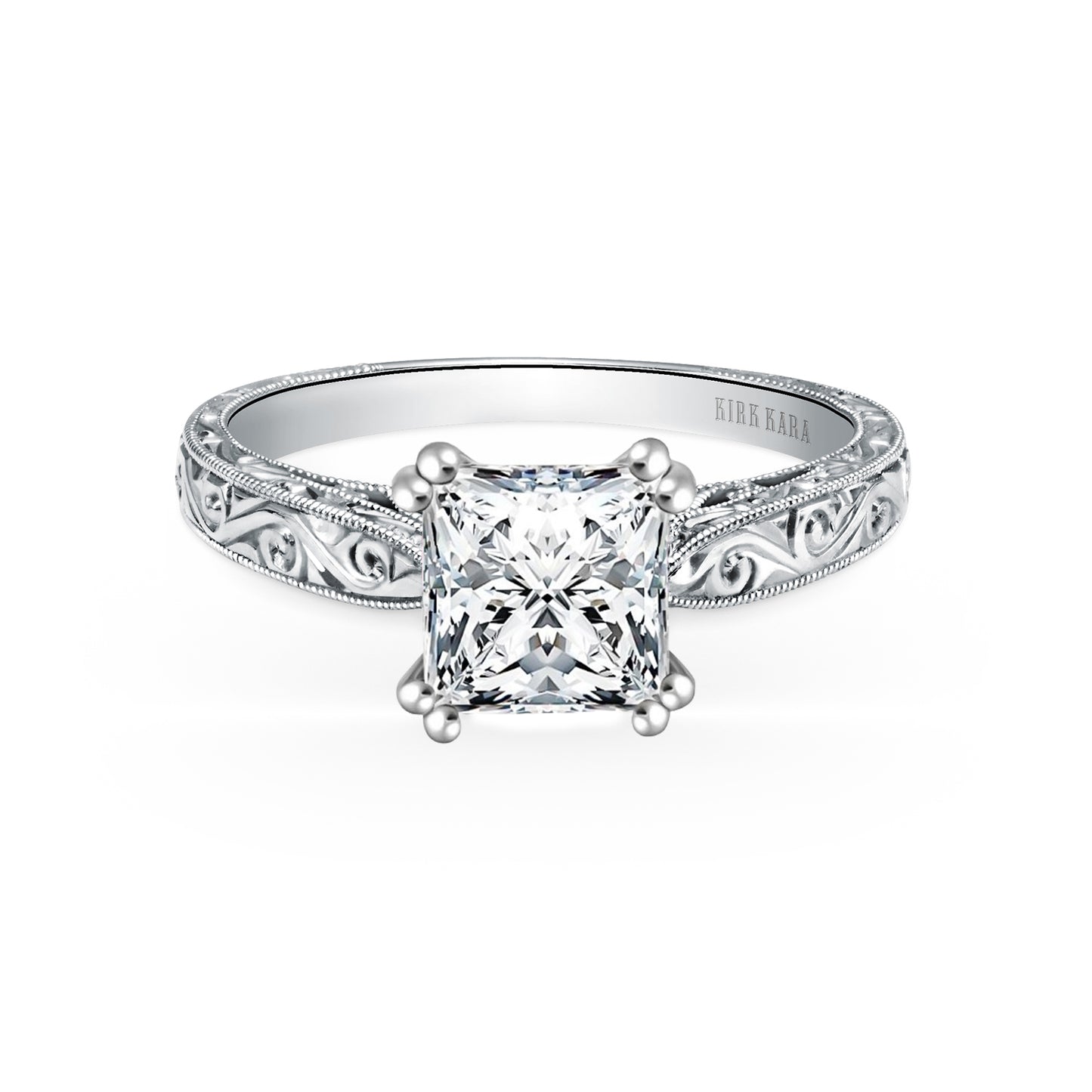 Hand Engraved Vintage Inspired Solitaire Engagement Ring
