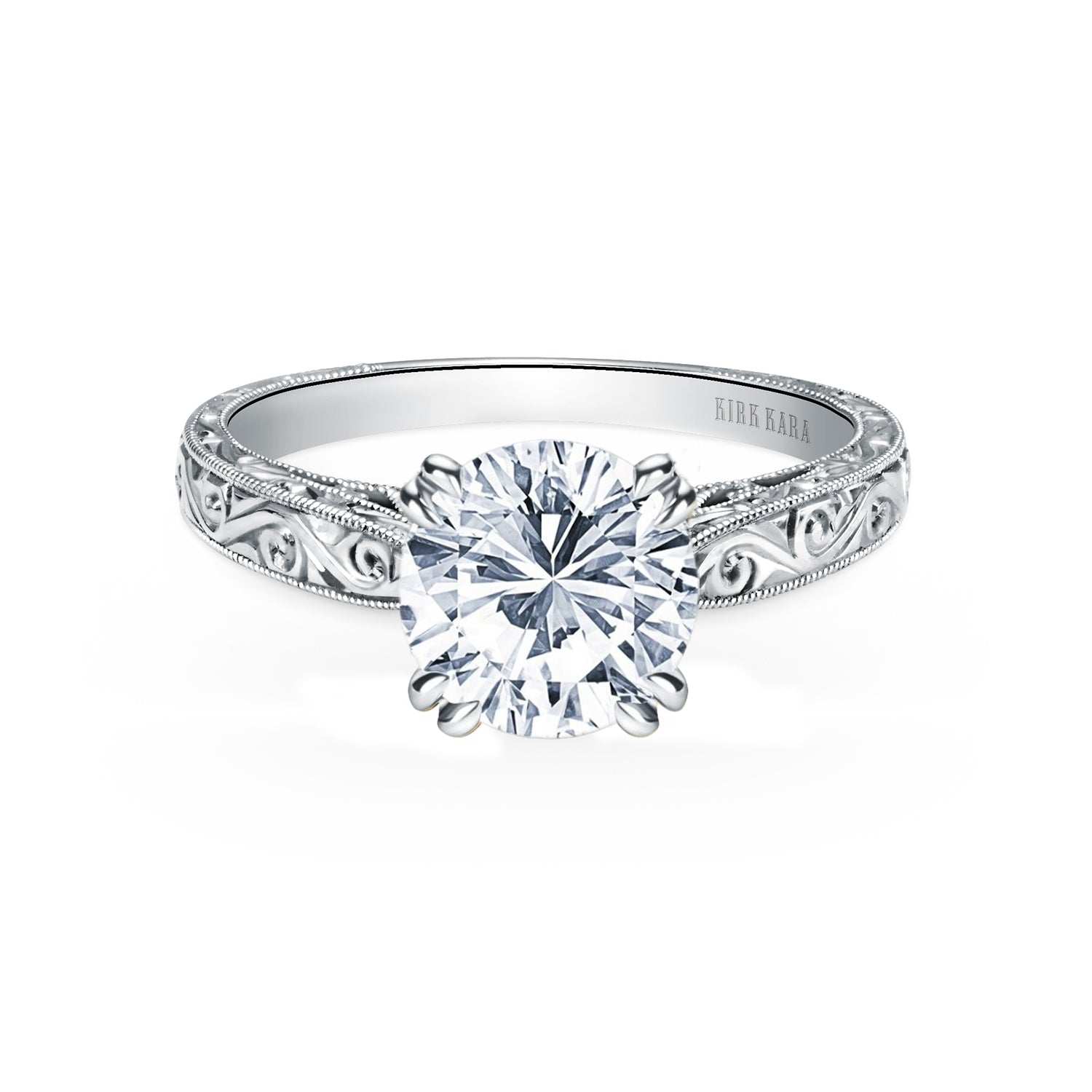 Hand Engraved Vintage Inspired Solitaire Engagement Ring
