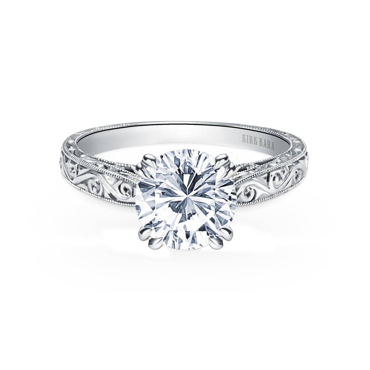 Hand Engraved Vintage Inspired Solitaire Engagement Ring