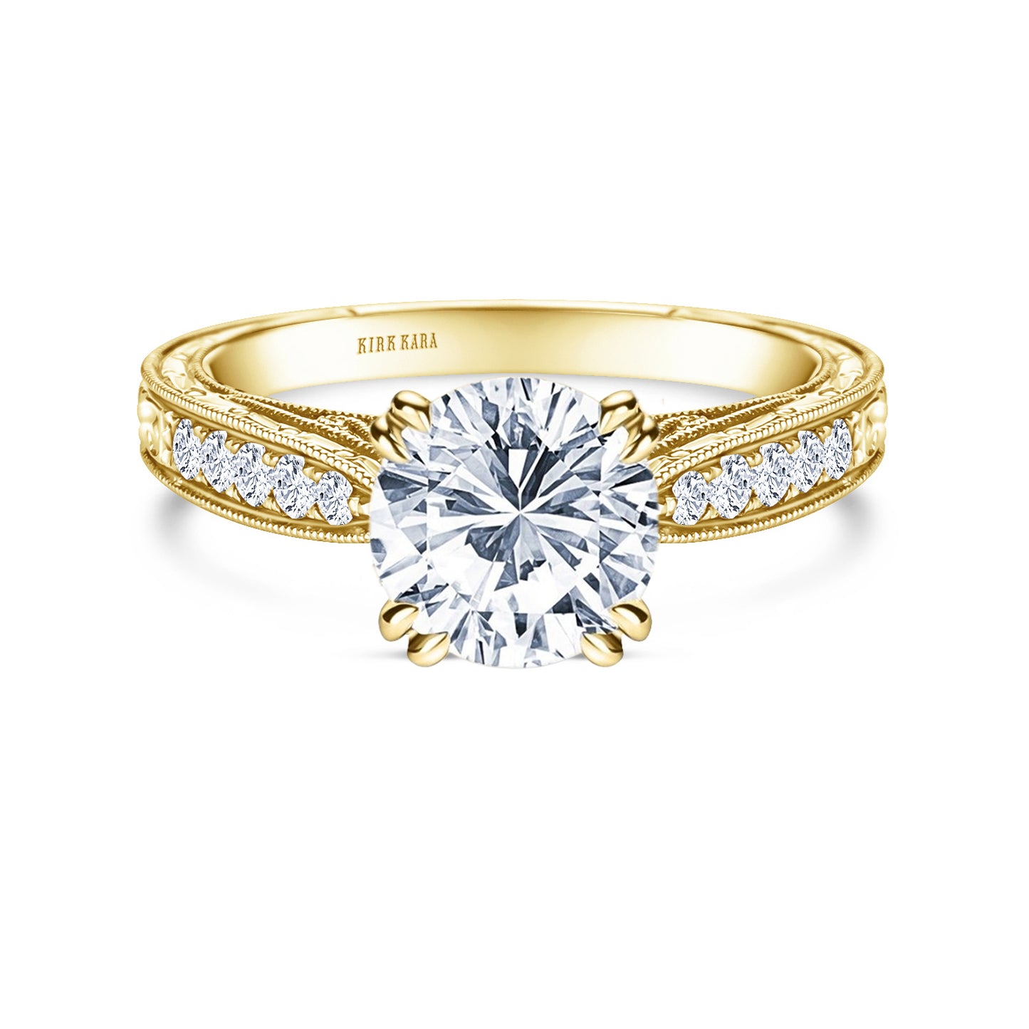 Hand Engraved Vintage Inspired Diamond Solitaire Engagement Ring