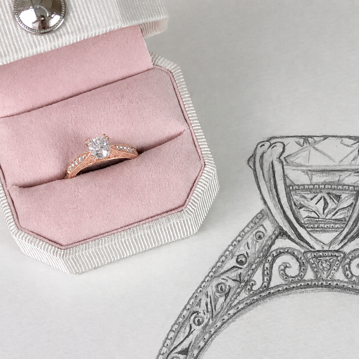 Hand Engraved Vintage Inspired Diamond Solitaire Engagement Ring
