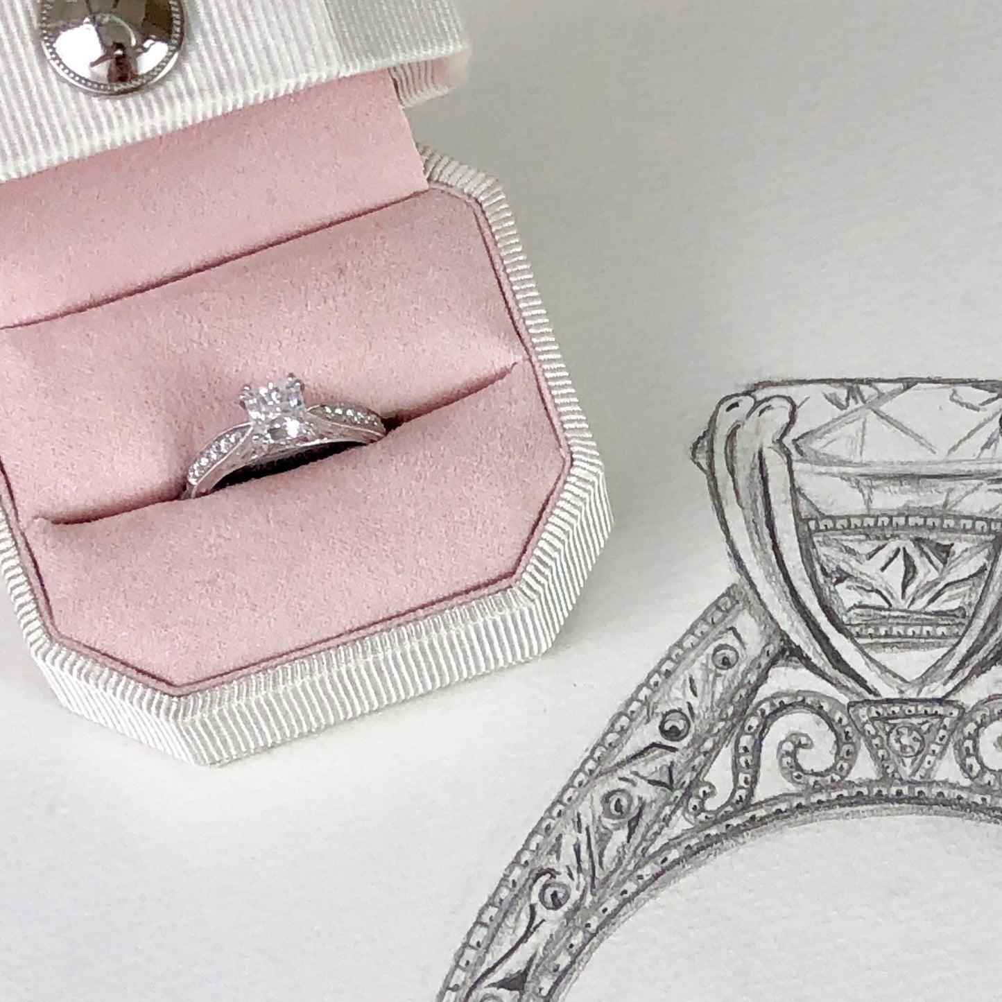 Hand Engraved Vintage Inspired Diamond Solitaire Engagement Ring