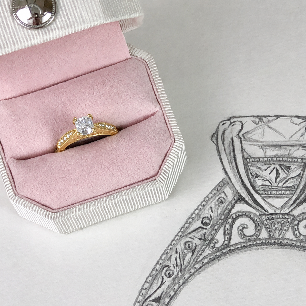 Hand Engraved Vintage Inspired Diamond Solitaire Engagement Ring
