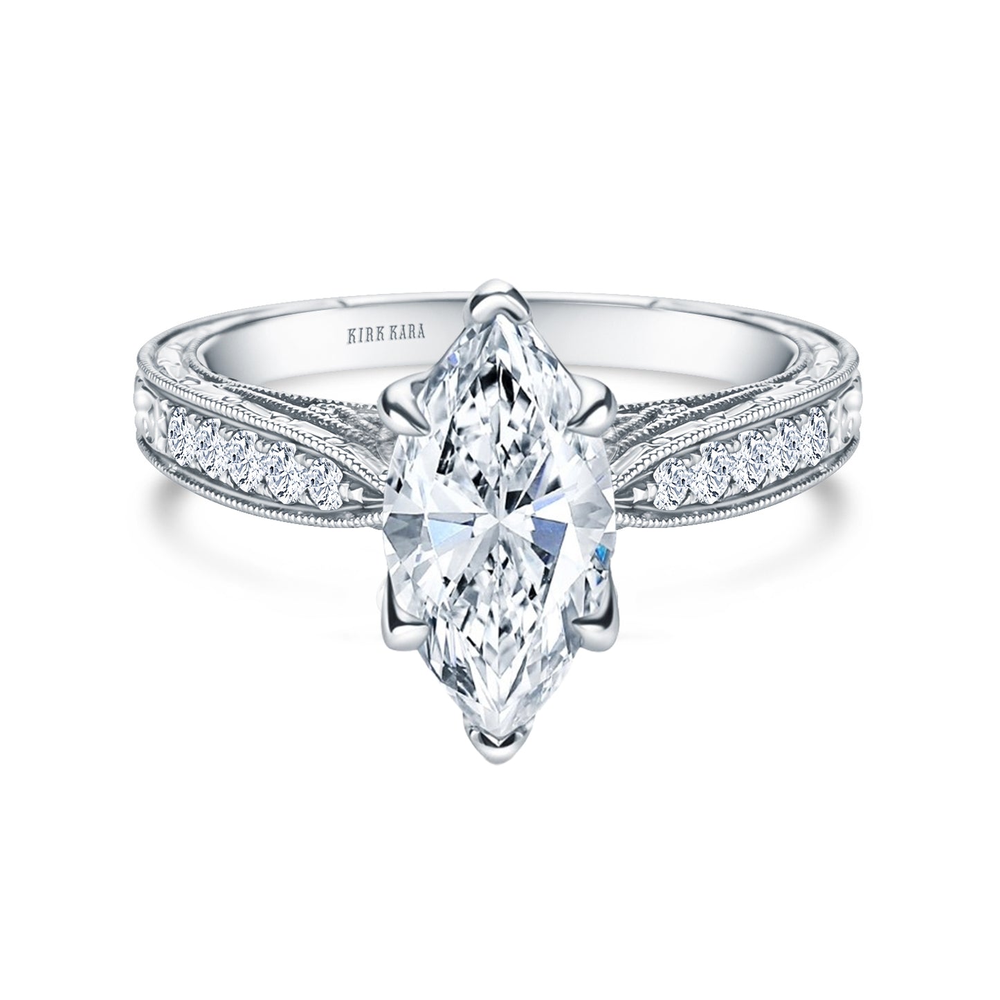Hand Engraved Vintage Inspired Diamond Solitaire Engagement Ring