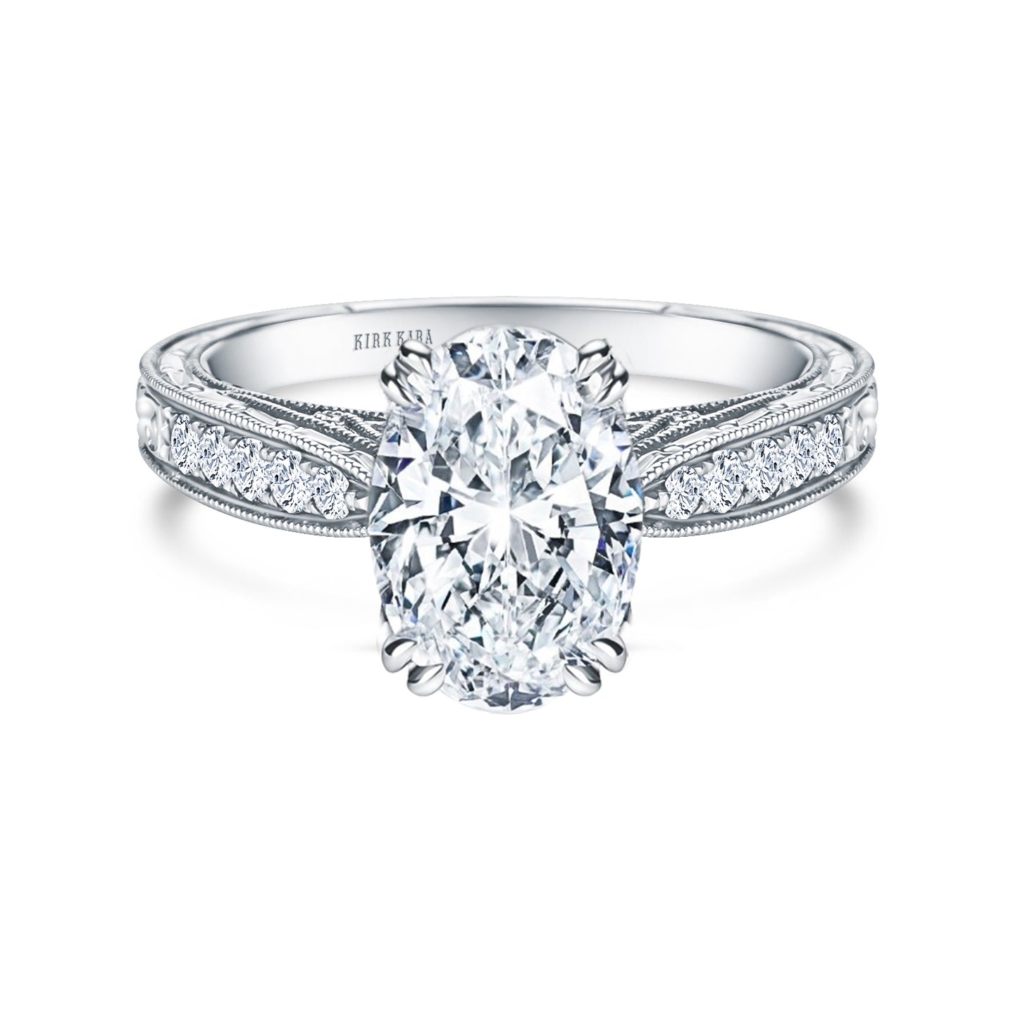 Hand Engraved Vintage Inspired Diamond Solitaire Engagement Ring