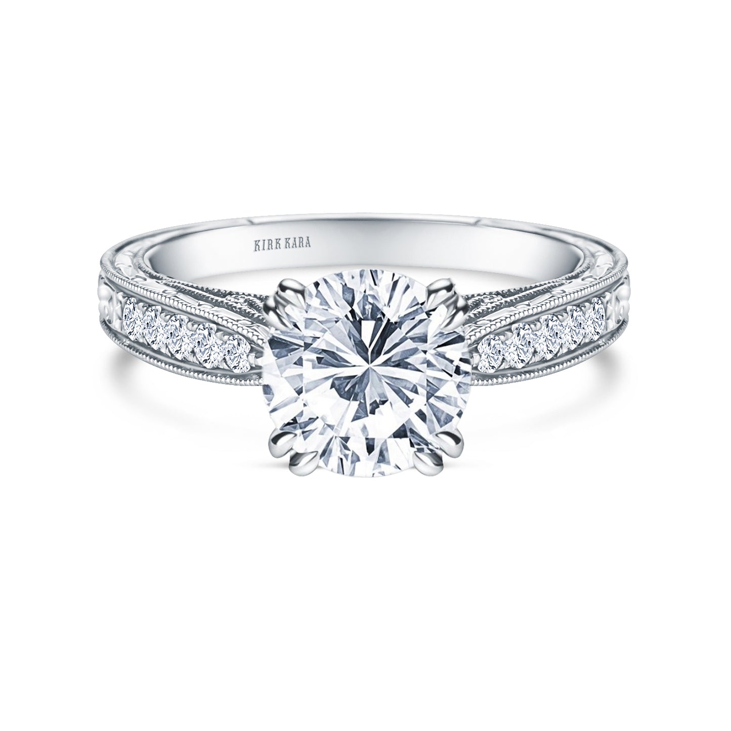 Hand Engraved Vintage Inspired Diamond Solitaire Engagement Ring